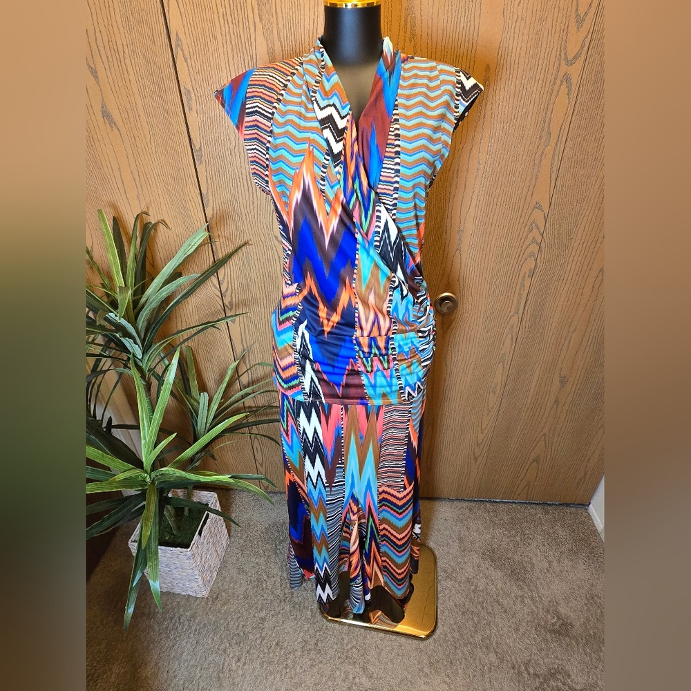 Julian Chang Vibrant Blue and Orange Maxi A-Line Skirt Set for Casual Wear sz~L